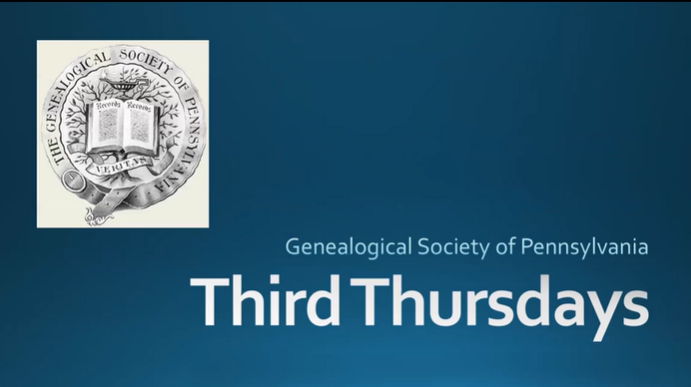 Screenshot of intro slide for GSP Third Thursday program with blue background, GSP seal, and participant videos visible at right