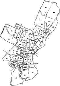 (Philadelphia County Ward Map courtesy of Kristin Bryson & Bare Roots Publishing)